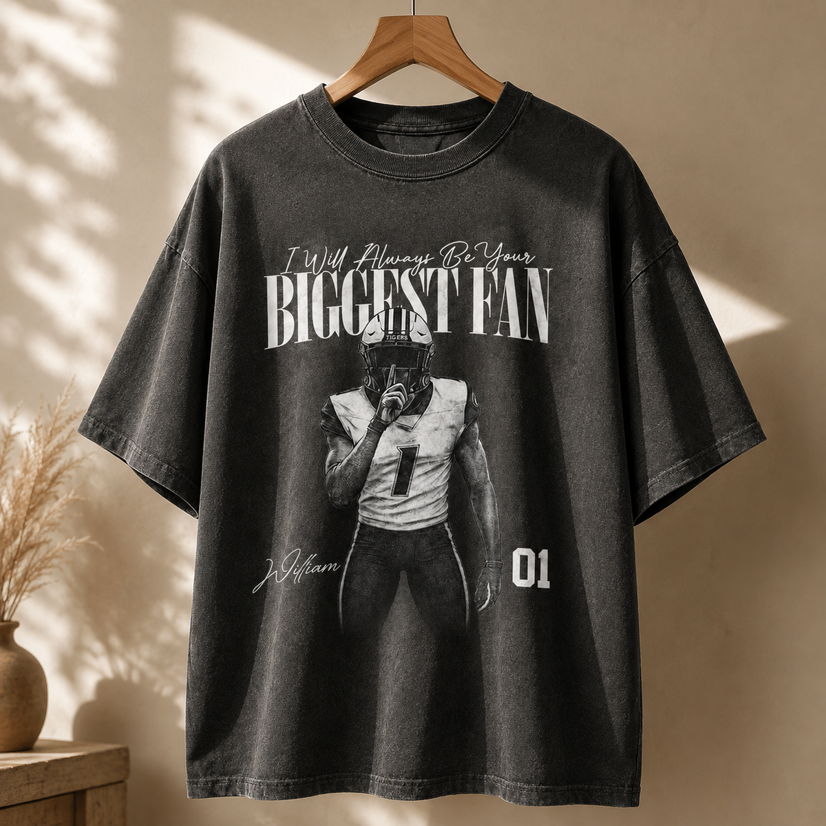 Personalized Football Player Photo Shirt, I’ll Always Be Your Biggest Fan Custom Name & Number Tee, Football Mom Dad Gift