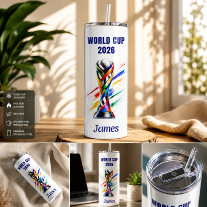 Personalized Soccer Tumbler 3D Effect – Custom Name Football Fan Gift Inspired by World Cup 2026