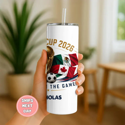Personalized Soccer Tumbler with Name, Custom 20oz Stainless Steel Football Fan Travel Cup, 2026 Tournament Gift for Soccer Lover