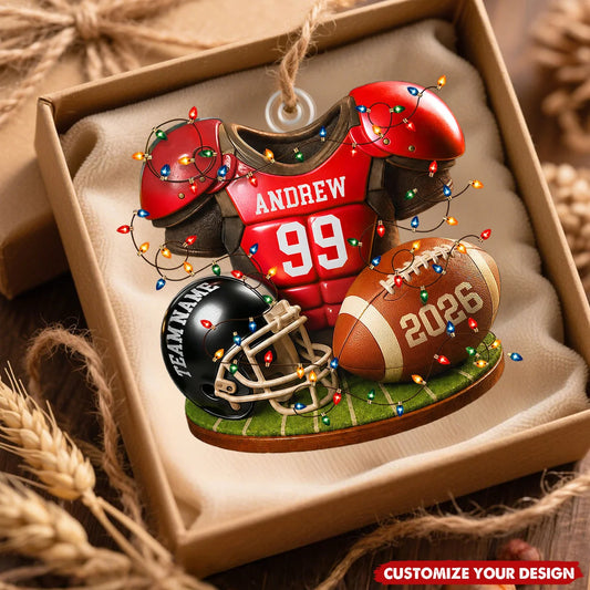 Personalized Football Ornament 2026 with Name Jersey Number & Team, Custom Helmet Acrylic Keepsake, Gift for Football Player Son Grandson