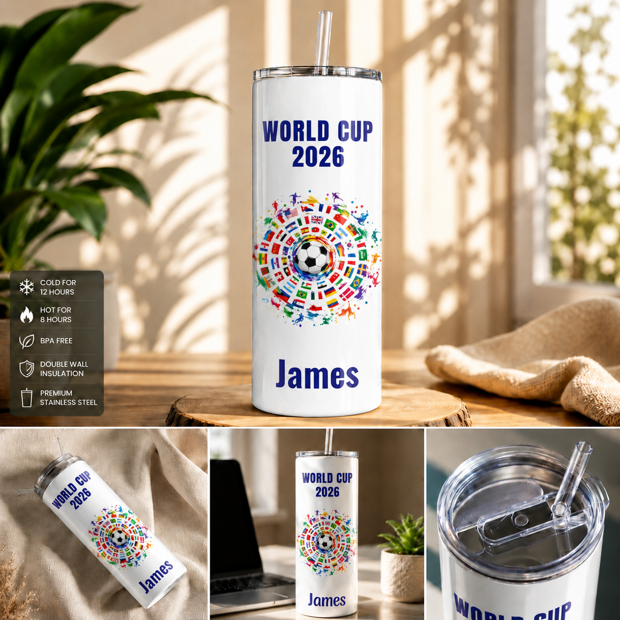 Personalized Soccer Fan Tumbler 3D Effect – Custom Name Football Gift Inspired by World Cup 2026