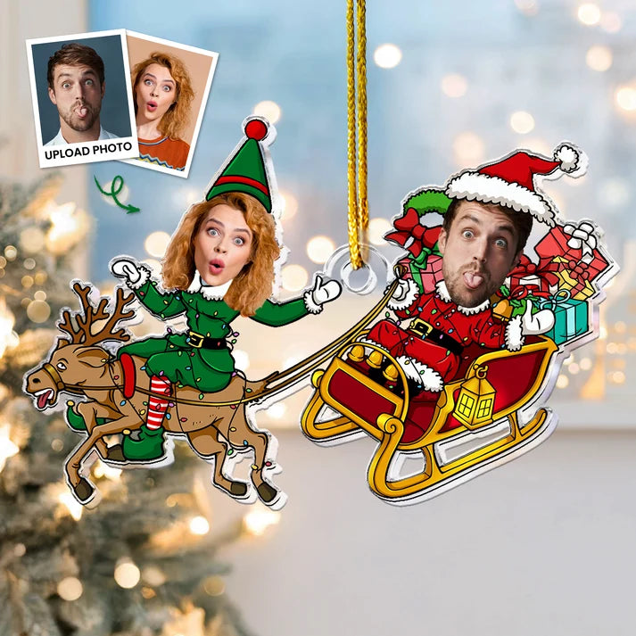 Personalized Funny Couple Elf Photo Christmas Ornament, Custom Acrylic Picture Keepsake, Gift for Wife Husband Girlfriend Boyfriend