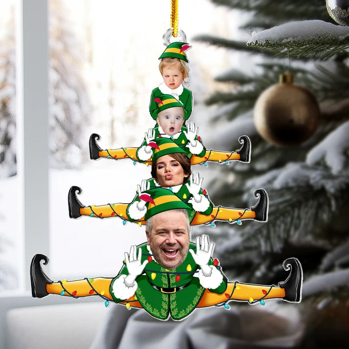 Personalized Funny Elf Family Christmas Ornament, Custom 1-6 Photo Acrylic Tree Keepsake, Gift for Parents Grandparents Family