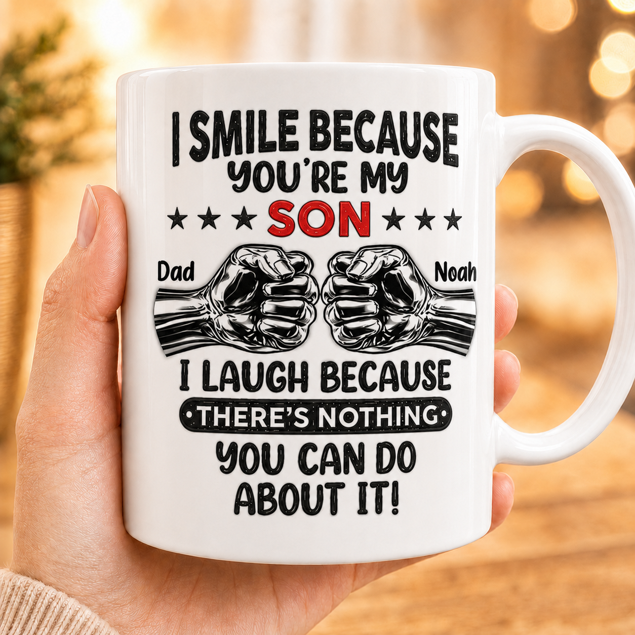 I Smile Because You’re My Son Mug – Personalized Father & Son Mug 3D Effect, Custom Gift for Son