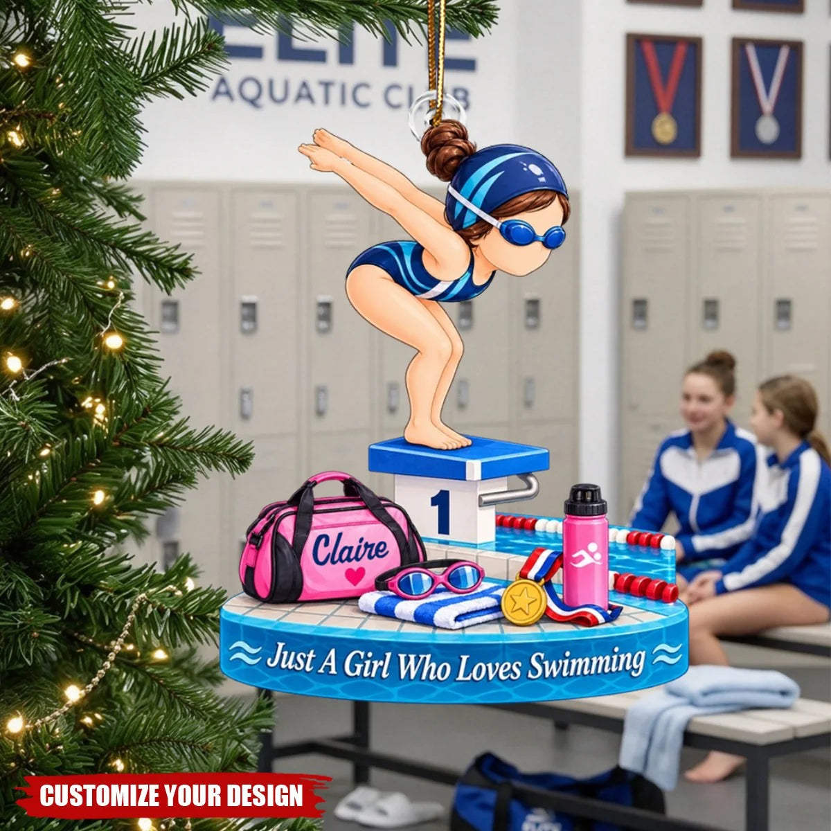 Personalized Swim Girl Acrylic Christmas Ornament, Custom Swimmer Keepsake, Gift for Daughter Granddaughter Girl Swimmer Swim Team