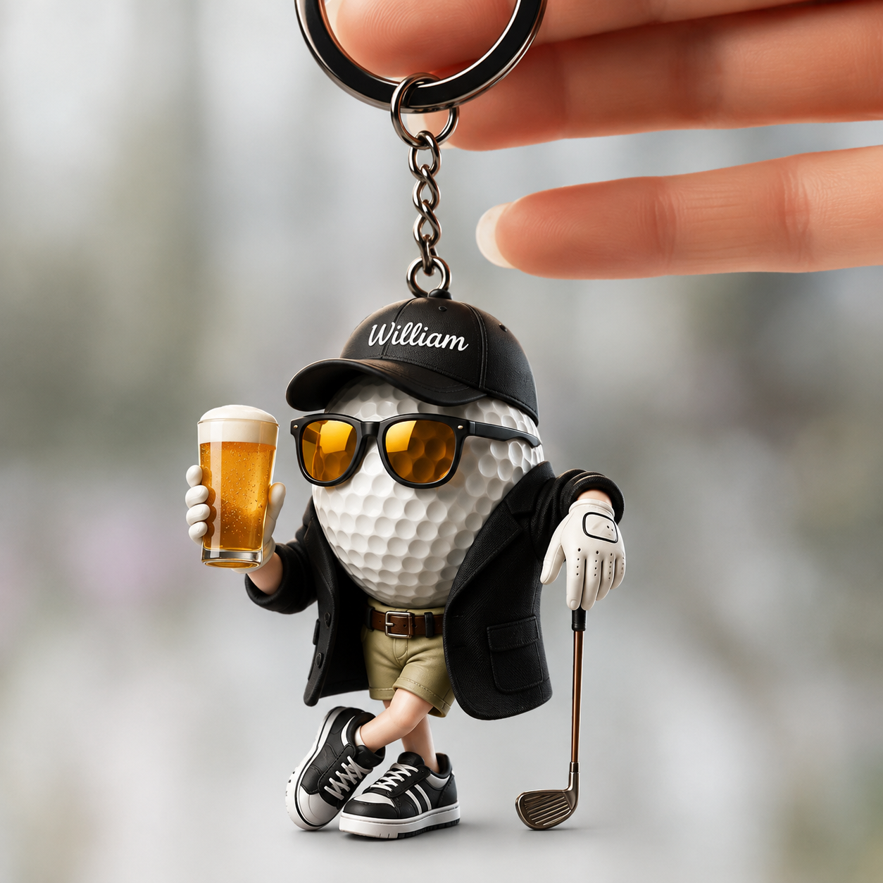 Personalized Beer 3D Effect Golf Keychain, Custom Golfer Acrylic Keychain with Name, Funny Golf Gift for Men, Golf Lover Gift, Father's Day Gift