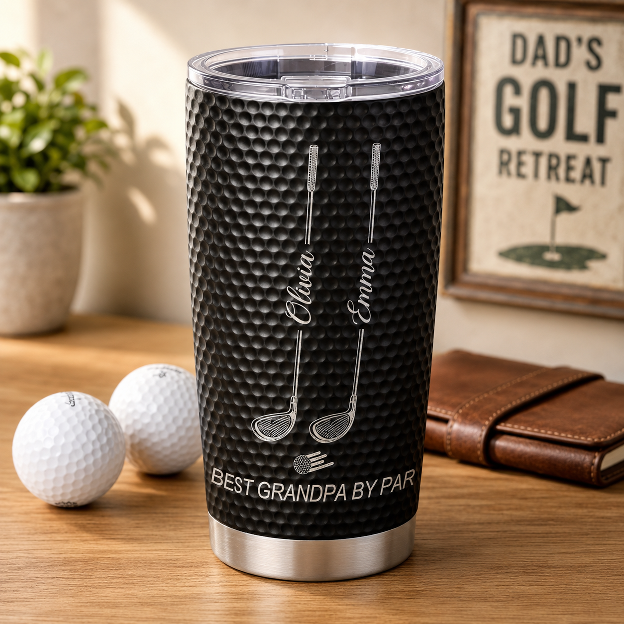 Best Dad By Par Personalized 20oz Stainless Steel Tumbler, Custom Dad Golf Tumbler with Kids' Names, Father's Day Gift