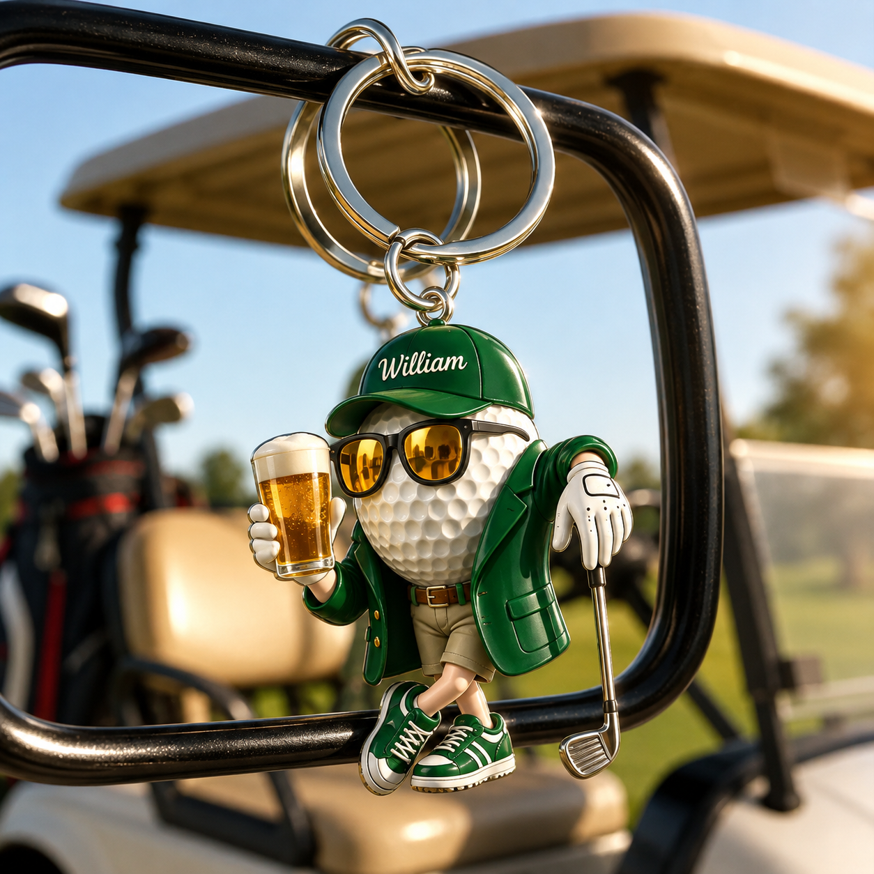 Personalized Beer 3D Effect Golf Keychain, Custom Golfer Acrylic Keychain with Name, Funny Golf Gift for Men, Golf Lover Gift, Father's Day Gift