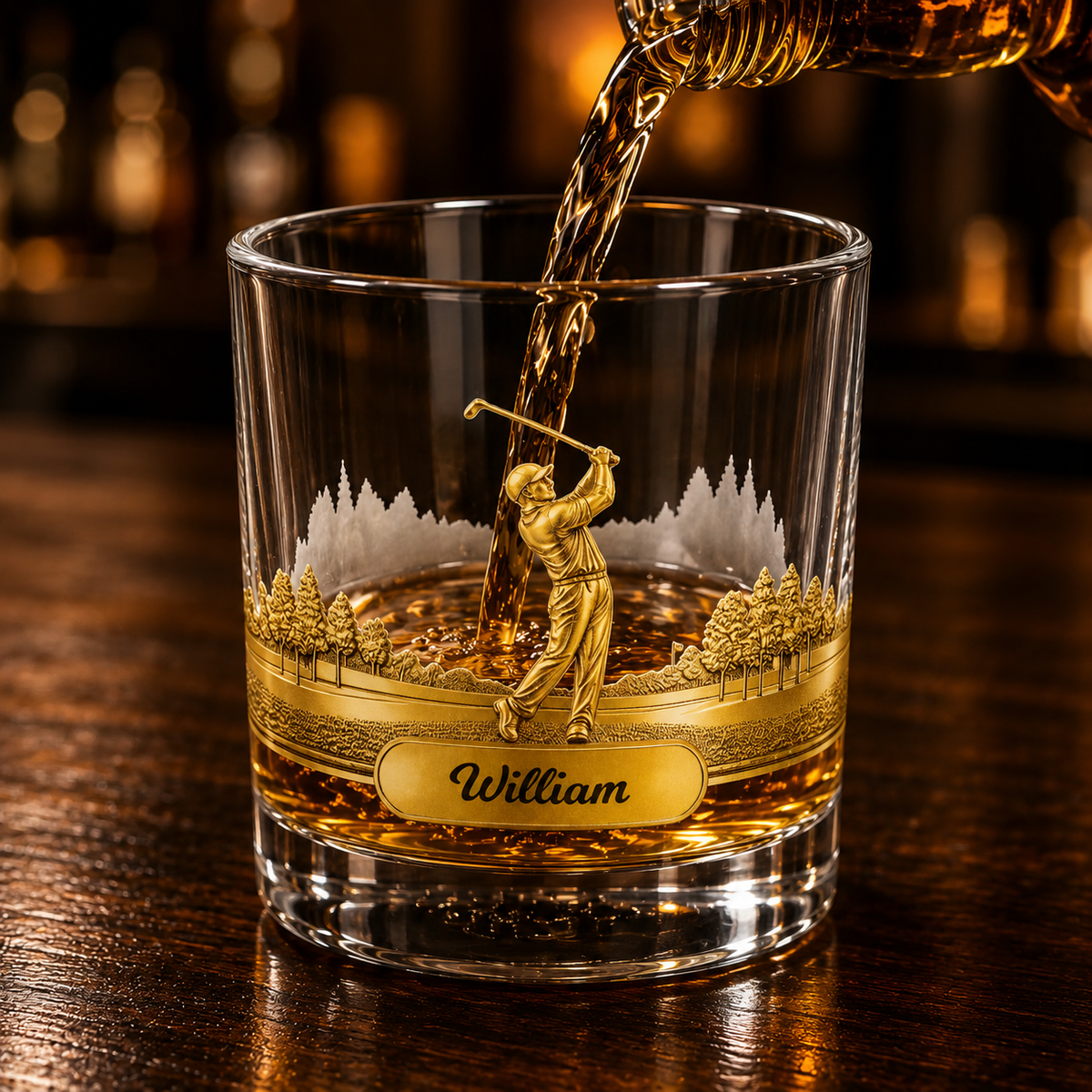 Personalized Golf 3D Effect Swing Whisky Glass, Custom Name 10 oz Old Fashioned Glass, Golf Lover Gift for Dad Husband Men