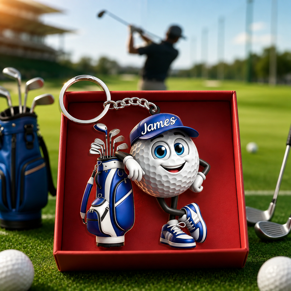 Golf Player Personalized 3D Effect Keychain, Custom Golf Ball Acrylic Keychain with Name, Funny Golfer Gift for Men, Golf Lover Gift, Father's Day Gift