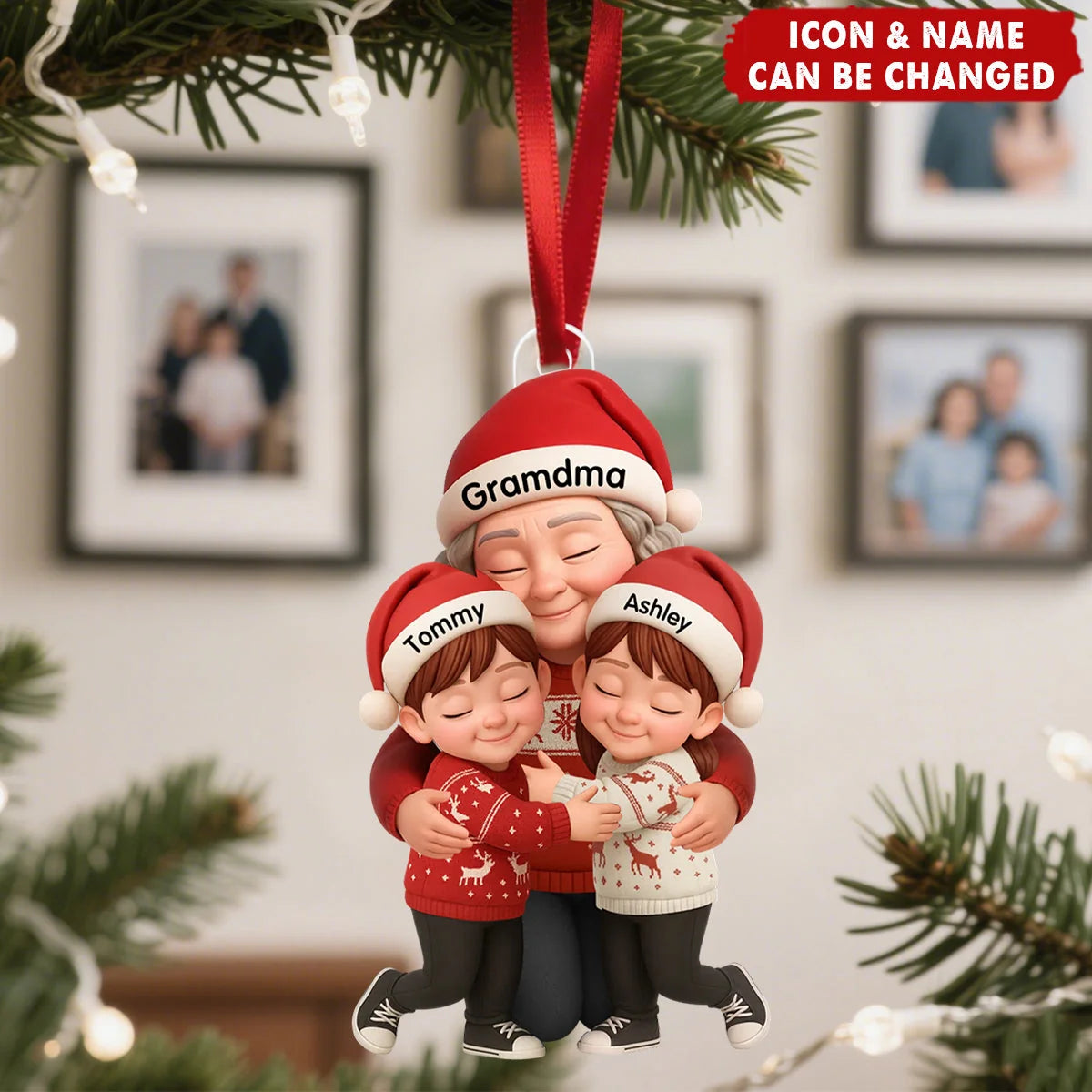 Personalized Grandma Grandkids Christmas Ornament, Custom Hugging Family Acrylic Keepsake, Heartwarming Gift for Grandma Nana Grandchildren