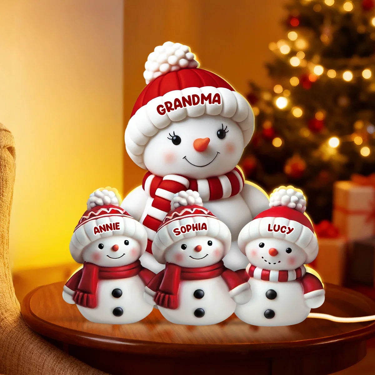 Personalized Snowman Family Light Box with Names, 2D Flat Printed 3D Effect Christmas Decor, Gift for Grandma Grandpa Parents Family