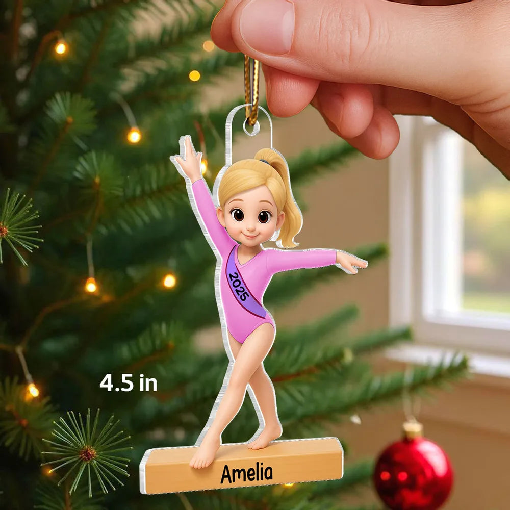 Personalized Gymnastics Girl Christmas Ornament with Name & Year, 3D Effect Acrylic Keepsake, Gift for Daughter Granddaughter Gymnast