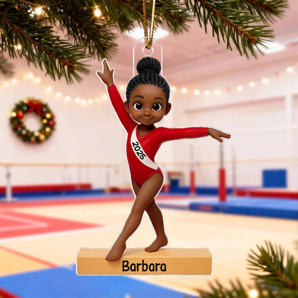 Personalized Gymnastics Girl Christmas Ornament with Name & Year, 3D Effect Acrylic Keepsake, Gift for Daughter Granddaughter Gymnast