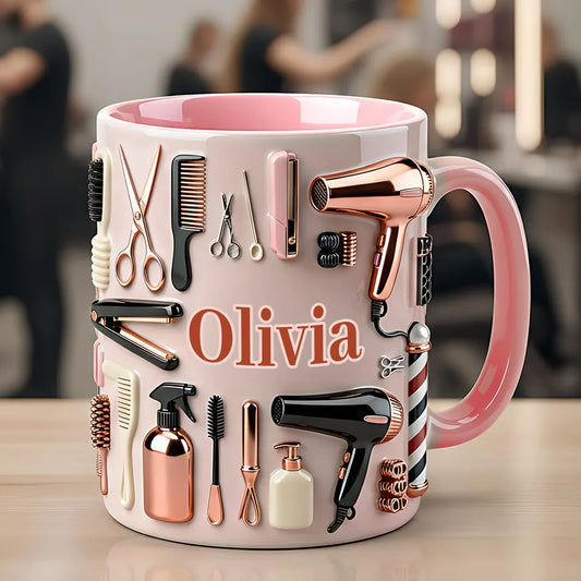 Personalized Hair Stylist Mug with Name, Custom Hairdresser Accent Coffee Cup, Gift for Hairstylist Salon Owner Cosmetologist Women
