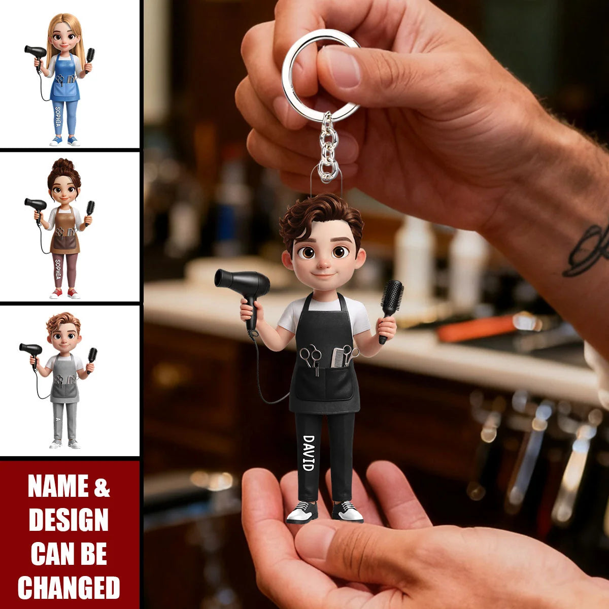Personalized Hair Stylist Keychain, Custom Hairdresser Acrylic Key Ring, Gift for Hairstylist Barber Cosmetologist Salon Owner