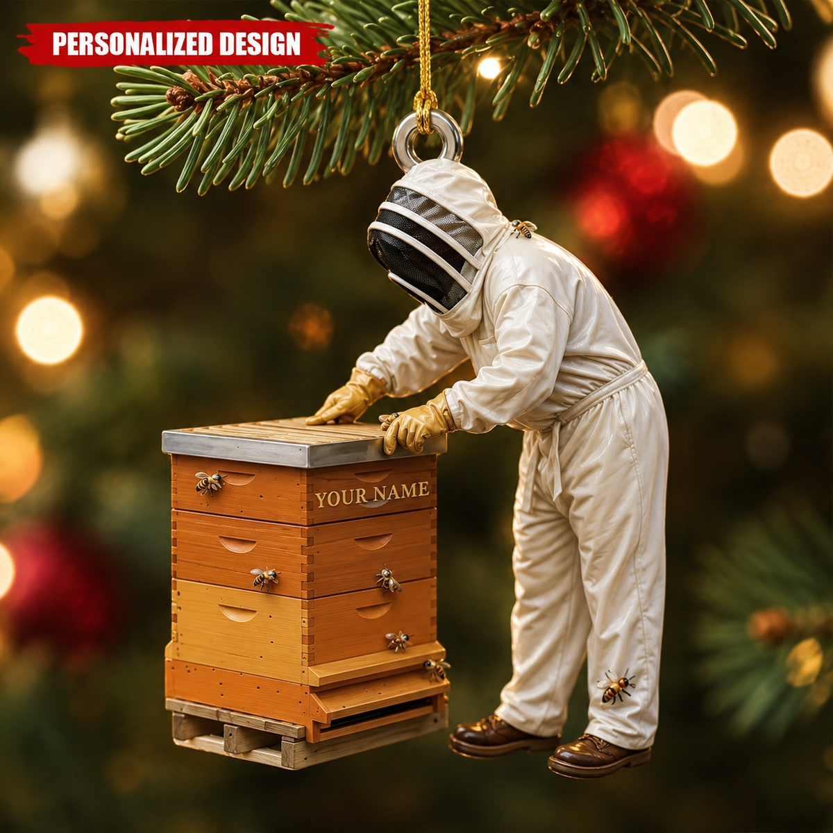 Personalized Beekeeper 3D Effect Ornament, Custom Honey Bee Keeper Acrylic Ornament with Name, Gift for Beekeepers and Bee Lovers