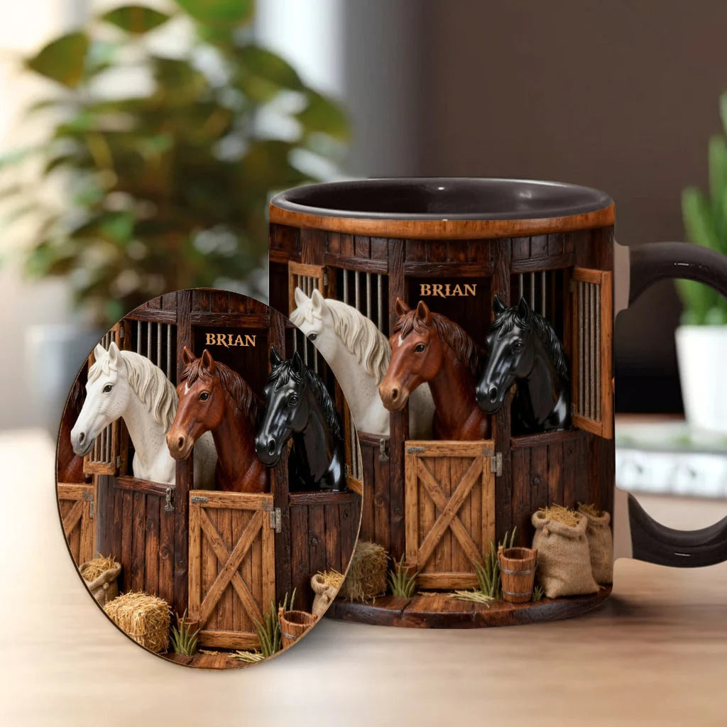 Personalized Horse Accent Mug, Custom Stable Equestrian Ceramic Coffee Cup, Gift for Horse Lover Women Mom Rider Cowgirl