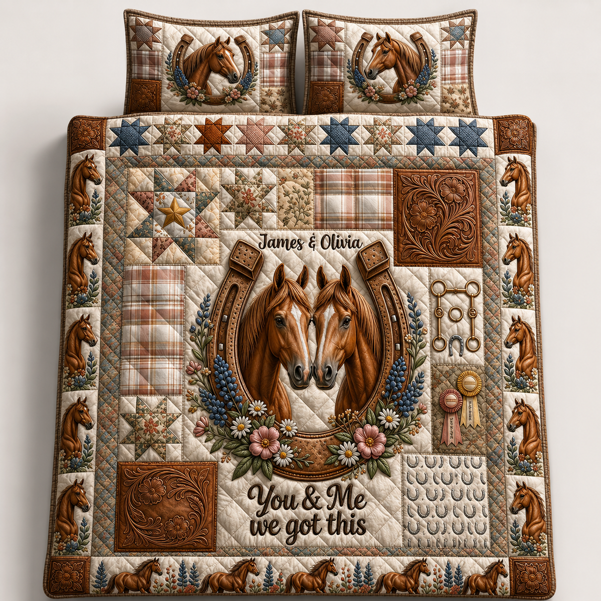 Personalized Horse Quilt Set, Custom Horse Lover Bedding Set, You & Me We Got This Quilt with Names
