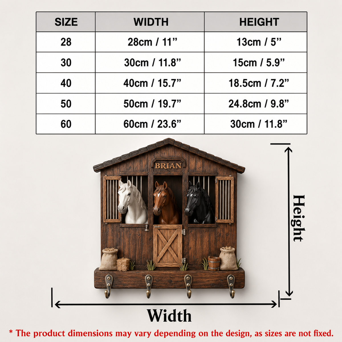 Personalized Horse Barn 3D Effect Key Holder, Custom Name Horse Stable Wall Hanging Rack, Wooden Equestrian Key Organizer Gift for Horse Lovers