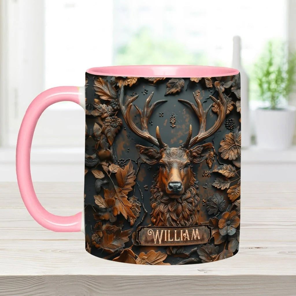 Personalized Deer Hunting Accent Mug, Custom Buck Ceramic Coffee Cup, Gift for Hunter Dad Husband Boyfriend Deer Hunting Lover