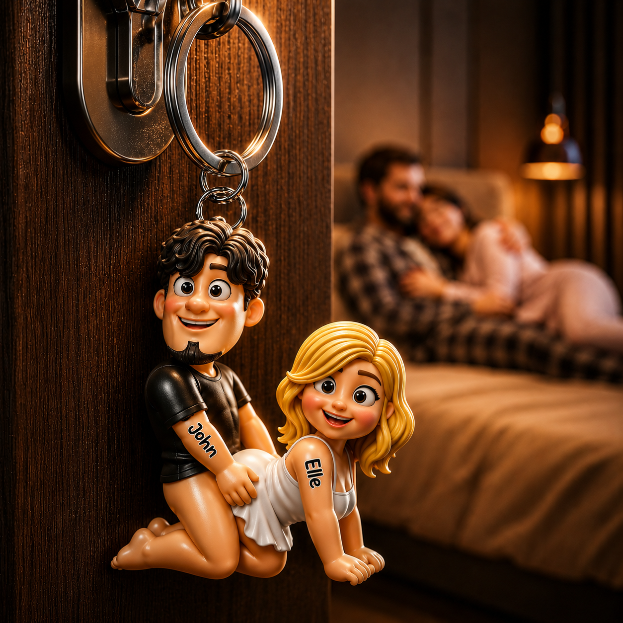 Naughty Personalized Couple Keychain 3D Effect – Custom Couple Keyring Gift for Boyfriend, Husband, Wife, Girlfriend, Anniversary Keepsake