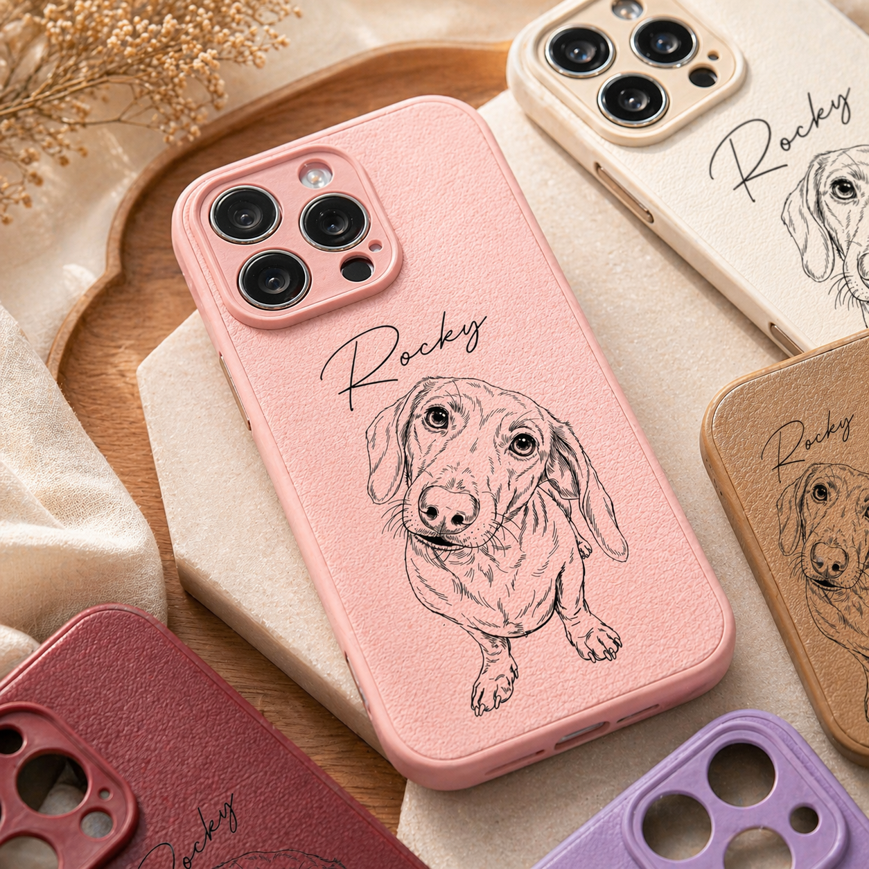 Personalized Leather Phone Case with Custom Pet Portrait — A Meaningful Gift for Dog & Cat Lovers