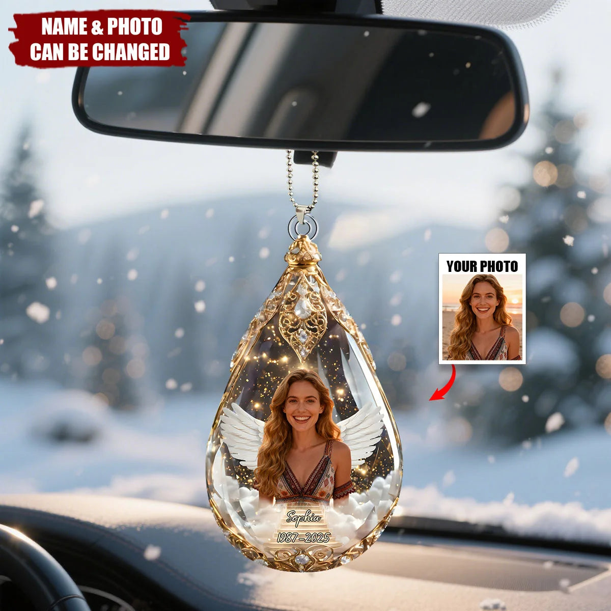 Personalized Memorial Photo Car Ornament 3D Effect with Name, Custom Acrylic Sympathy Keepsake, Loss of Mom Dad Remembrance Gift