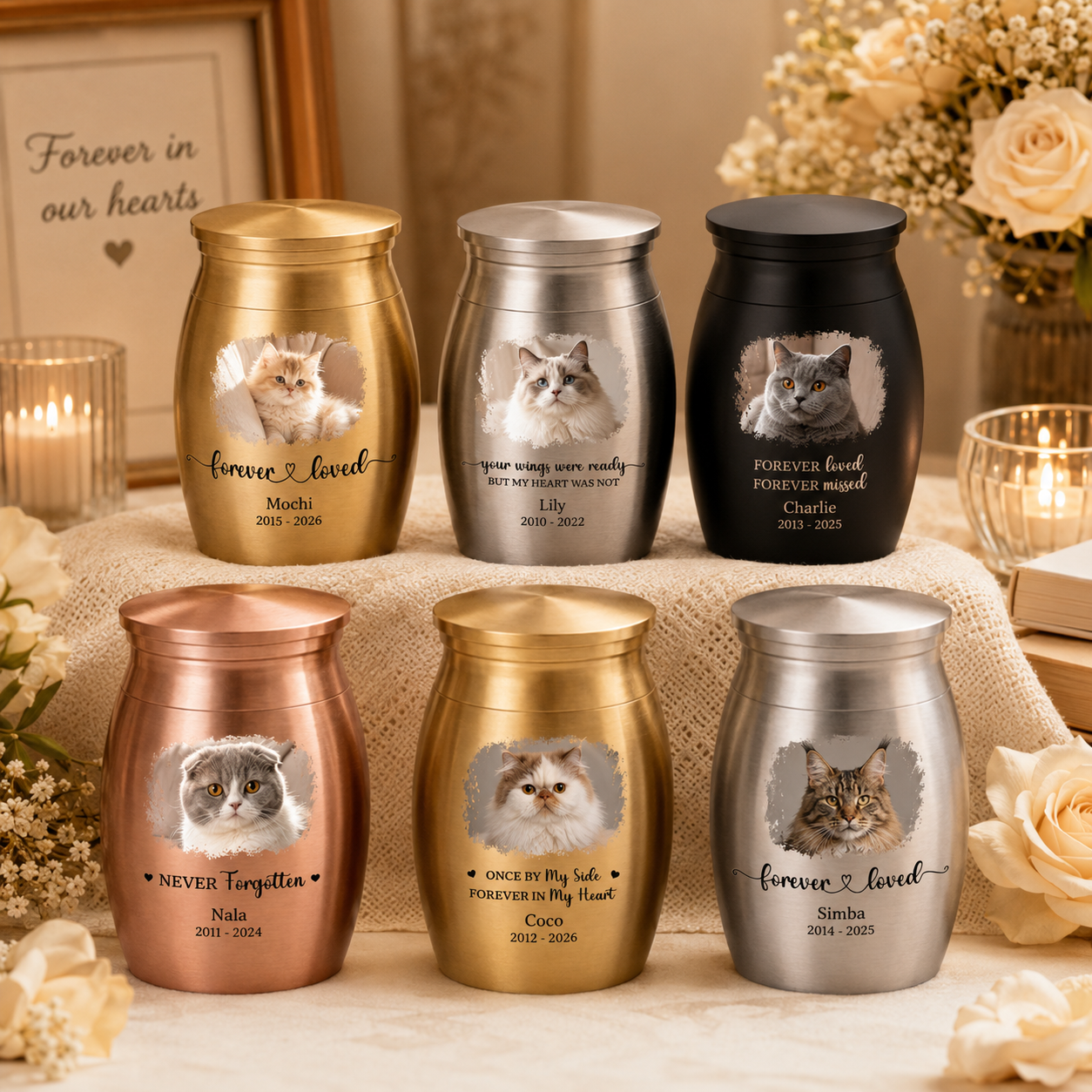 Forever Loved Photo Mini Urn – Personalized Pet Memorial Urn, Custom Dog Cat Ashes Keepsake with Name & Year