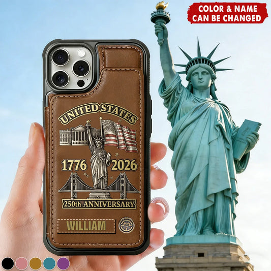 Personalized 250th Anniversary Wallet Phone Case, Custom PU Leather Flip Cover with 3D Print, Anniversary Gift for Him Her
