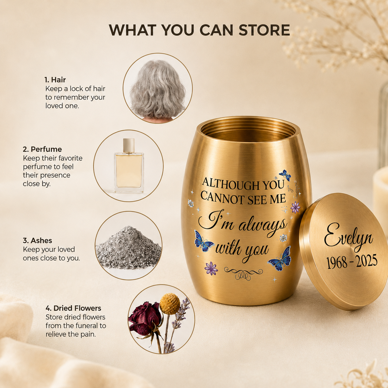 Personalized Memorial Mini Urn for Loss of Dad or Mom – I’m Always With You Keepsake Urn with Name & Year