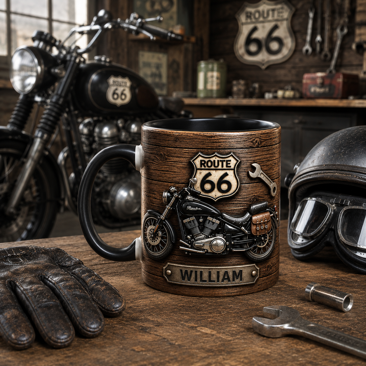 Motorcycle Personalized Biker 3D Mug Effect , Custom Route 66 Coffee Mug with Name, Gift for Motorcycle Lovers, Biker Dad, Husband