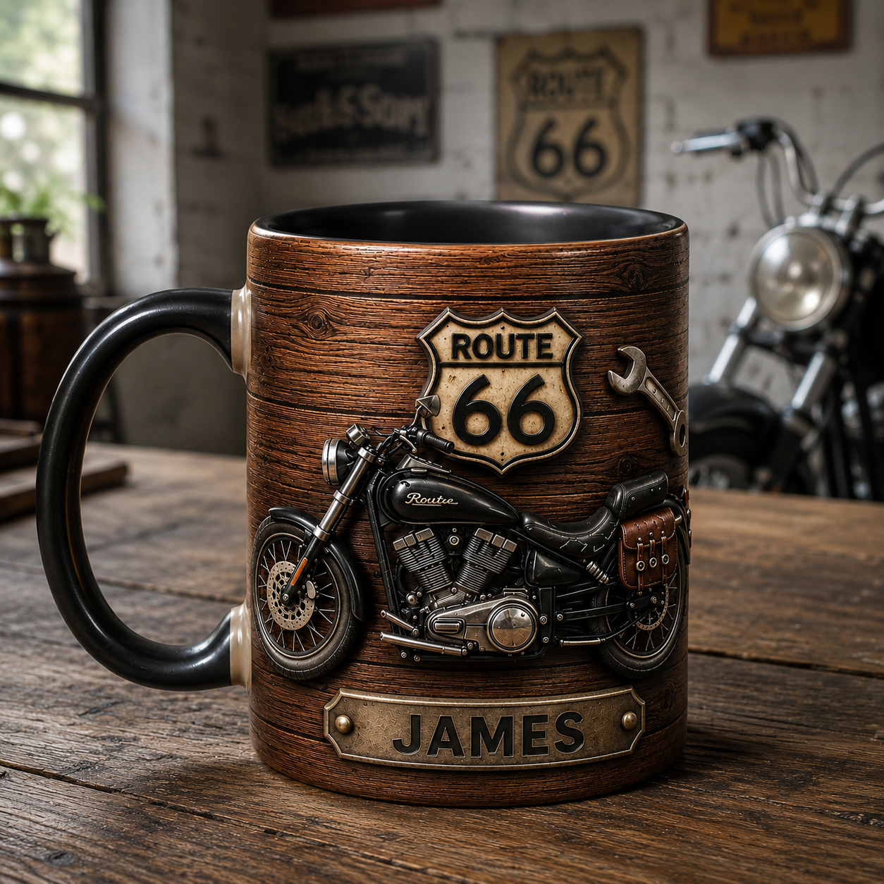 Motorcycle Personalized Biker 3D Mug Effect , Custom Route 66 Coffee Mug with Name, Gift for Motorcycle Lovers, Biker Dad, Husband