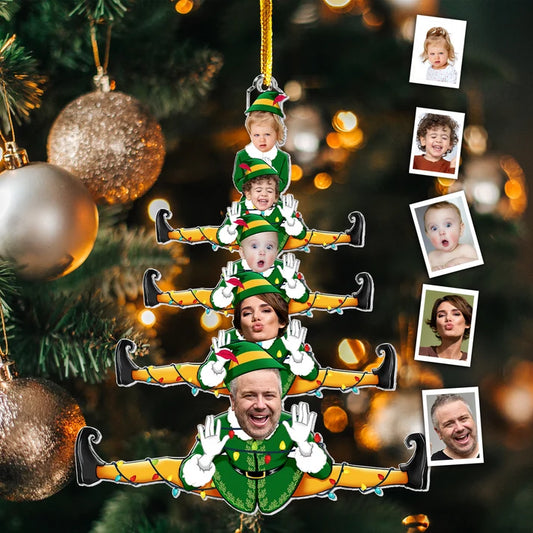 Personalized Funny Elf Family Christmas Ornament, Custom 1-6 Photo Acrylic Tree Keepsake, Gift for Parents Grandparents Family