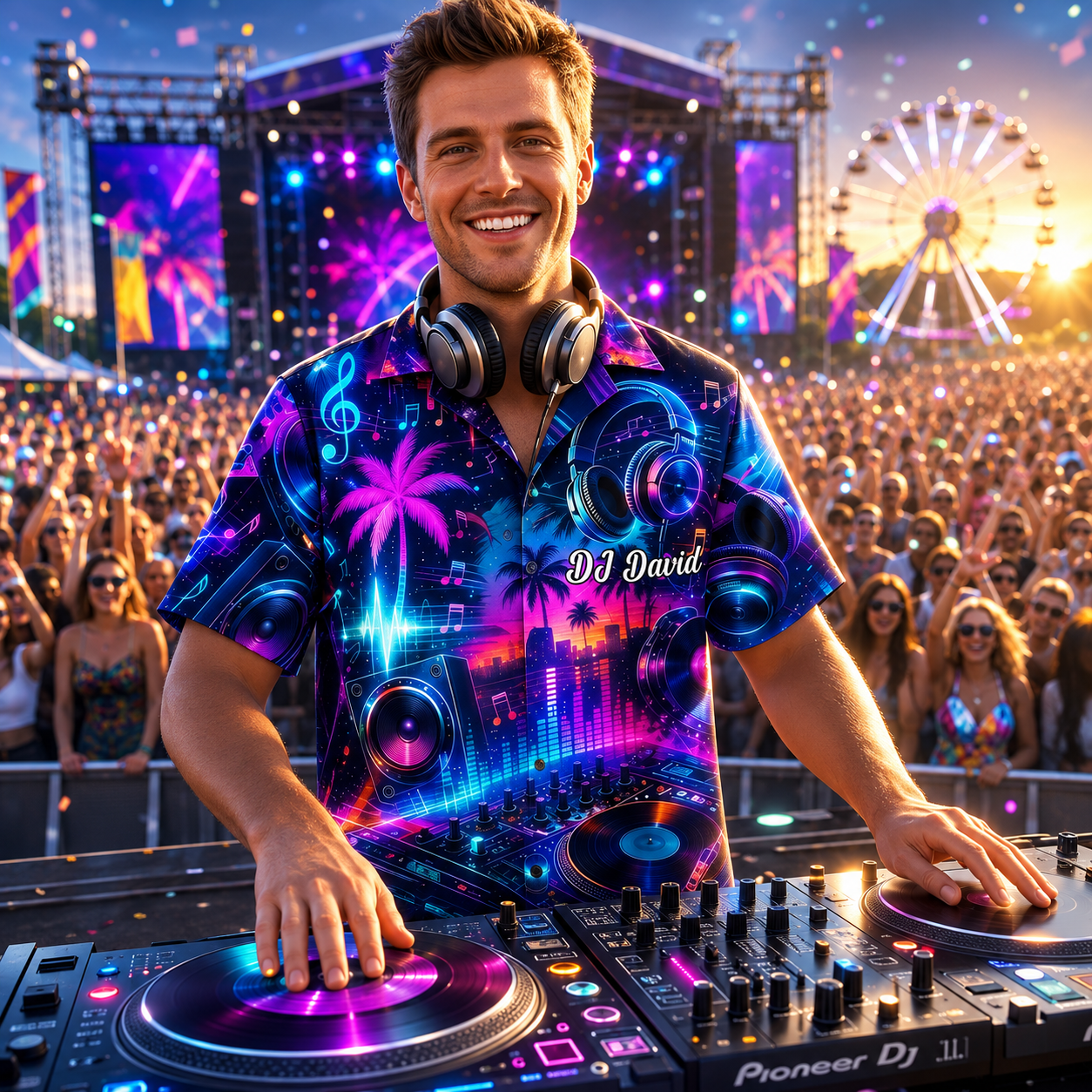 Personalized DJ 3D Hawaiian Shirt, Custom Music Lover Aloha Shirt, DJ Festival Button Up Shirt, EDM Party Shirt, Personalized Gift for DJs
