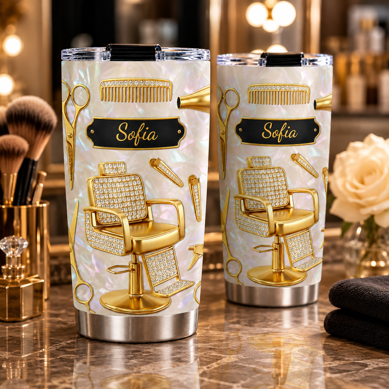 Personalisierter 20oz Barber-Becher mit Namen – Barber-Geschenk mit 3D-Effekt