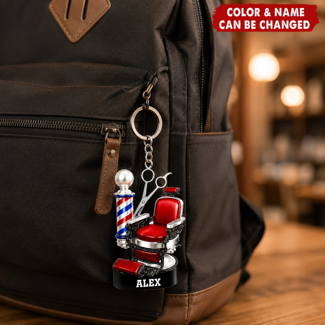 Personalized Barber Chair 3D Effect Keychain, Custom Name Barber Acrylic Keyring, Hair Stylist Barbershop Gift for Barber Men Women