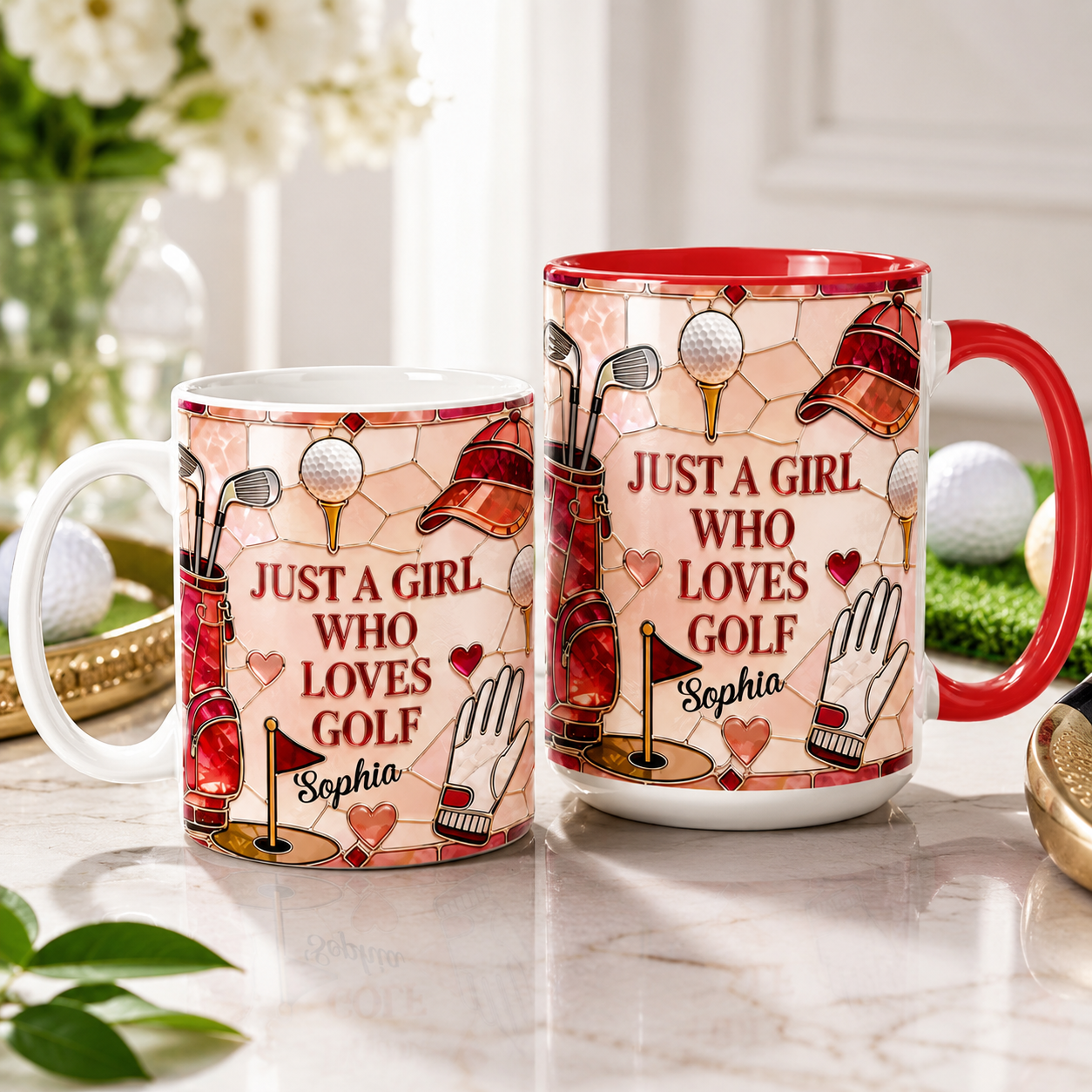 Personalized Just A Girl Who Loves Golf 3D Effect Mug – Custom Name Golf Lover Ceramic Mug, 11oz 15oz Birthday Gift for Her