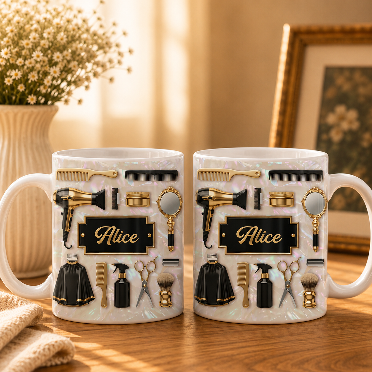 Taza Personalizada de Barbero/Peluquero con Nombre – Regalo con Efecto 3D