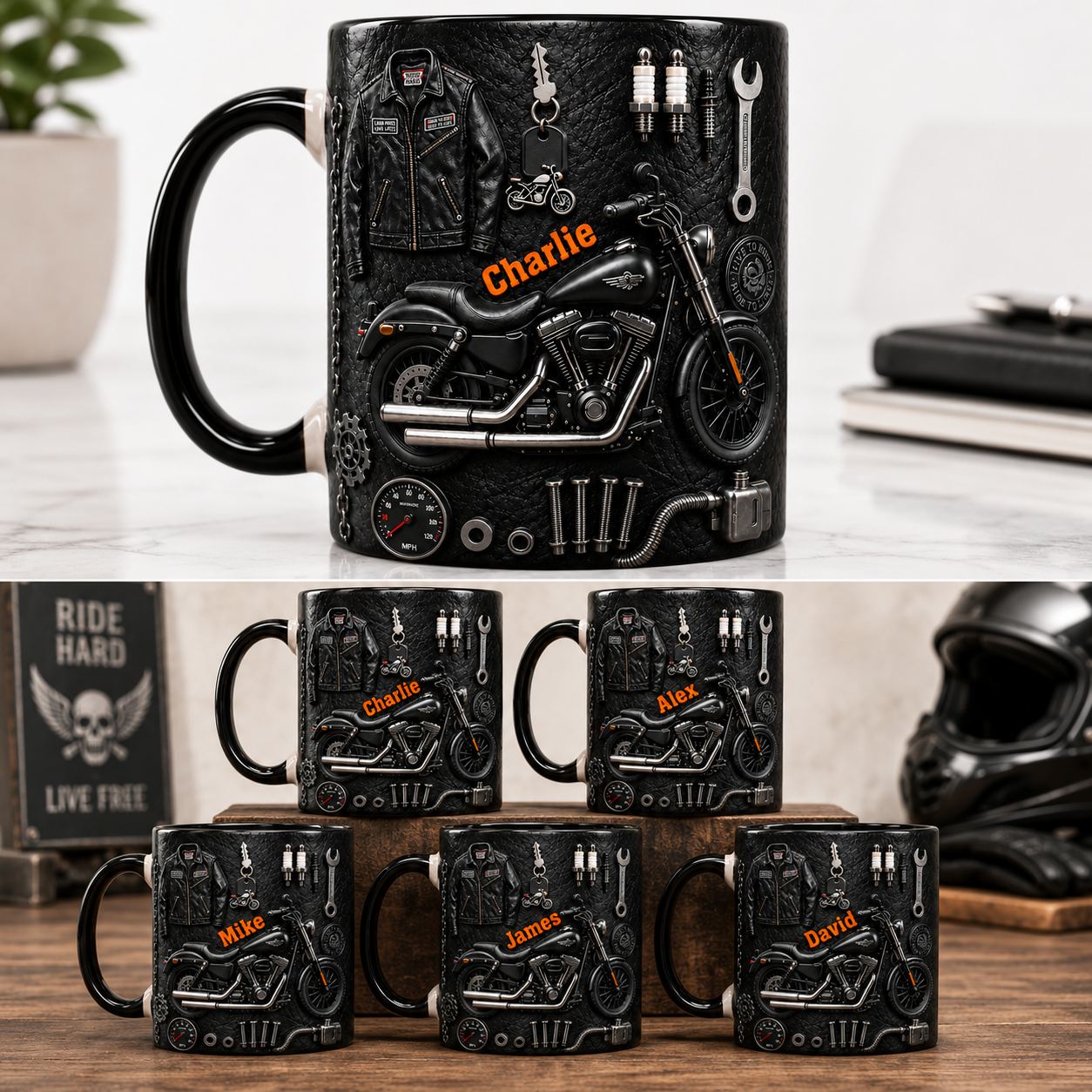 Personalized Biker Mug 3D Effect – Custom Name Motorcycle Gift for Riders & Motorcycle Lovers