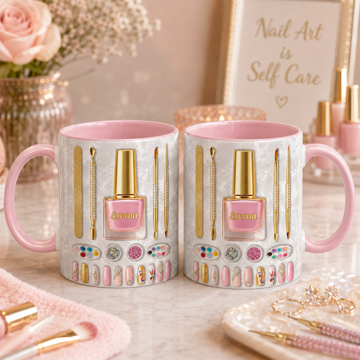 Custom Name Nail Tech Mug – 3D Effect Personalized Gift for Her