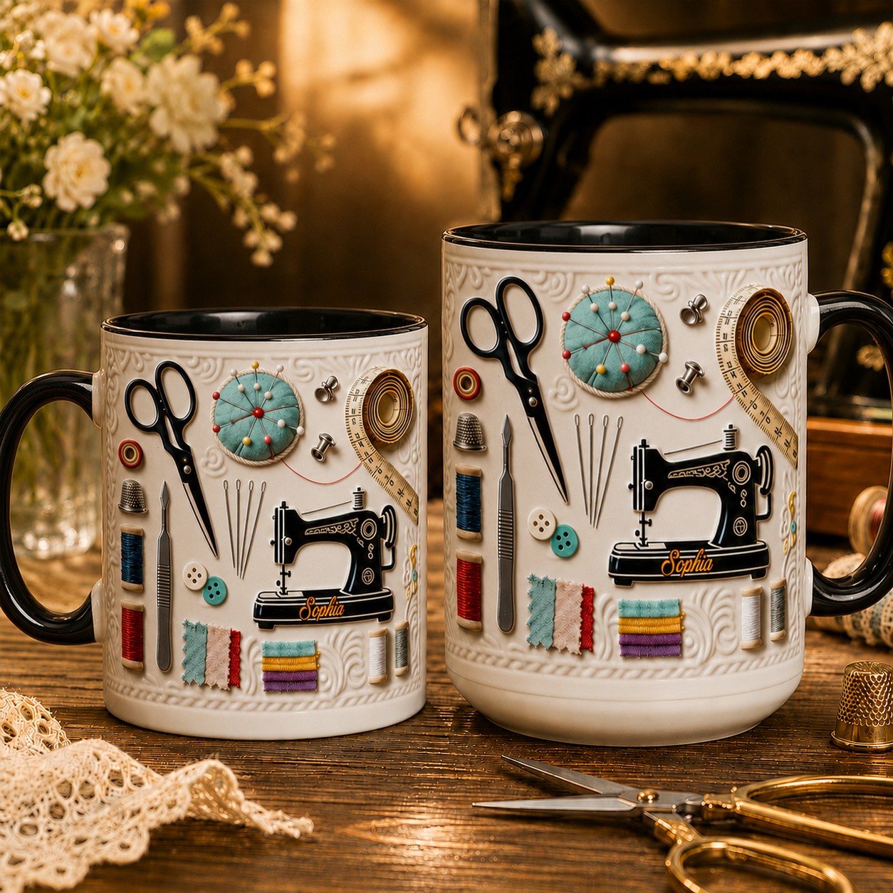 Personalisierte Akzenttasse „Love Sewing“ – Individuelles Namensgeschenk für Nähbegeisterte