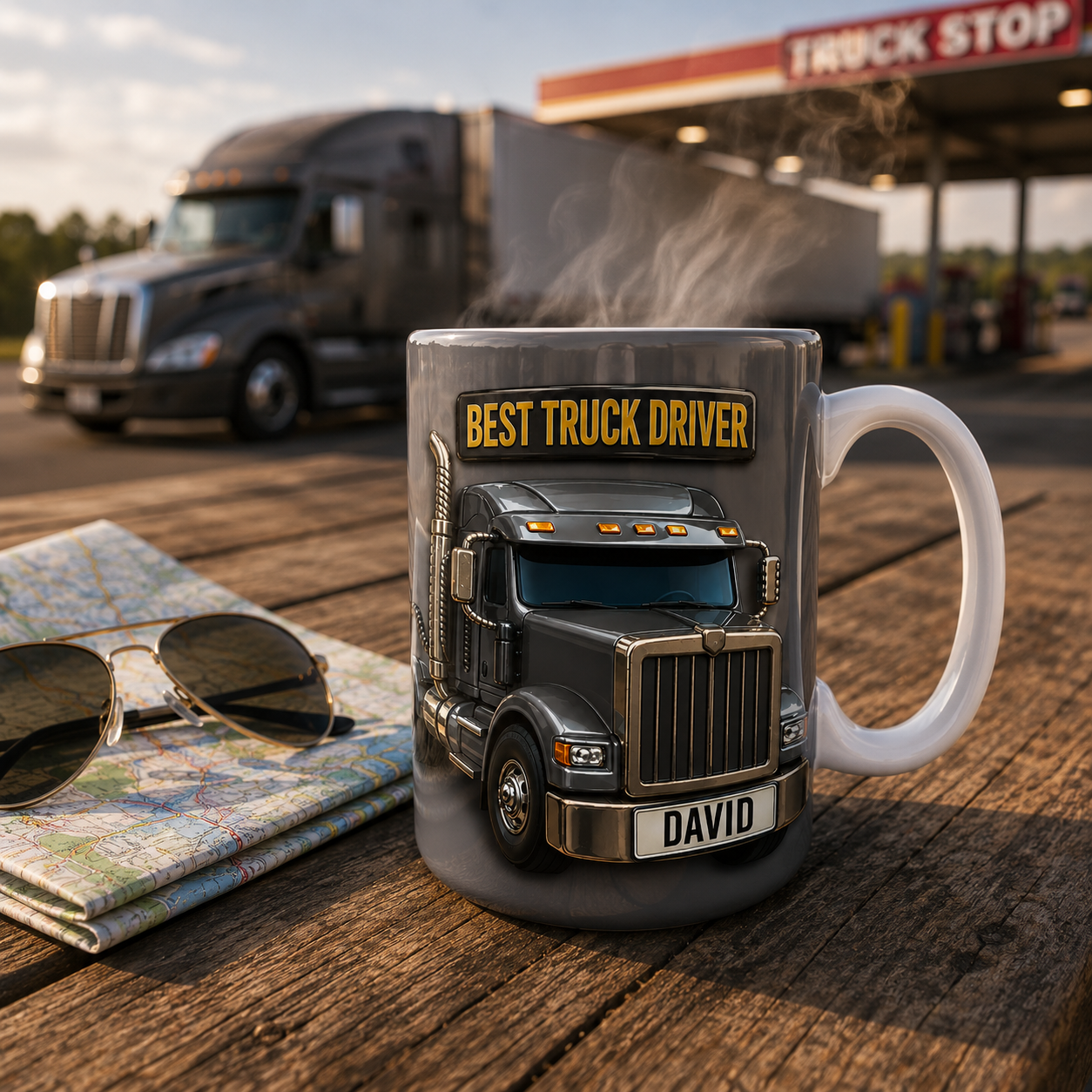 Personalized Best Truck Driver Coffee Mug 3D Effect with Custom Name, Ceramic Gift for Truck Driver, Trucker Coffee Cup, 11oz 15oz