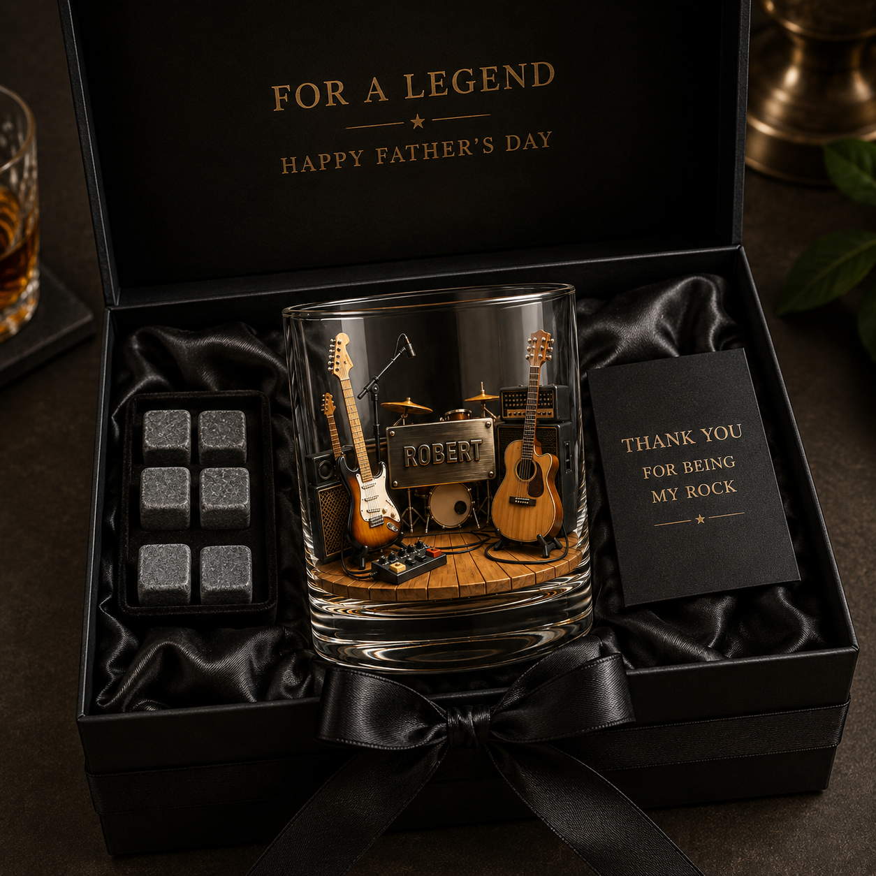 Personalized Guitar Studio Whiskey Glass 3D Effect with Name, 10oz Old Fashioned Glass Gift for Guitarists, Musicians & Music Lovers
