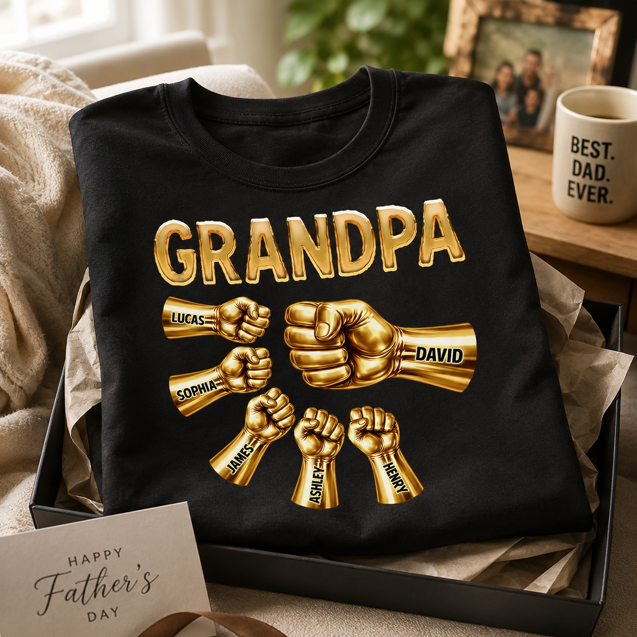 Grandpa Strong Fist Bump Shirt – Personalized Names Gift for Dad