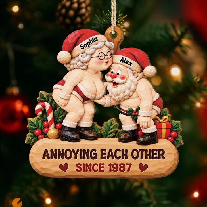 Personalized Growing Old Together Santa Couple Wooden Ornament, Custom Names Christmas Keepsake, Gift for Husband Wife Grandparents Couples