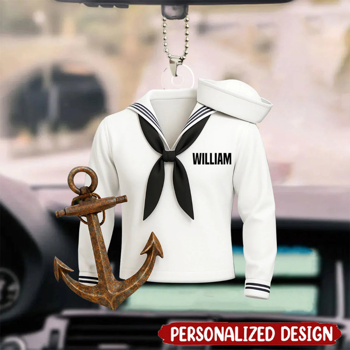 Personalized Sailor Car 3D Effect Ornament with Name, Custom Navy Uniform Acrylic Car Charm, Gift for Sailor Veteran Military Family