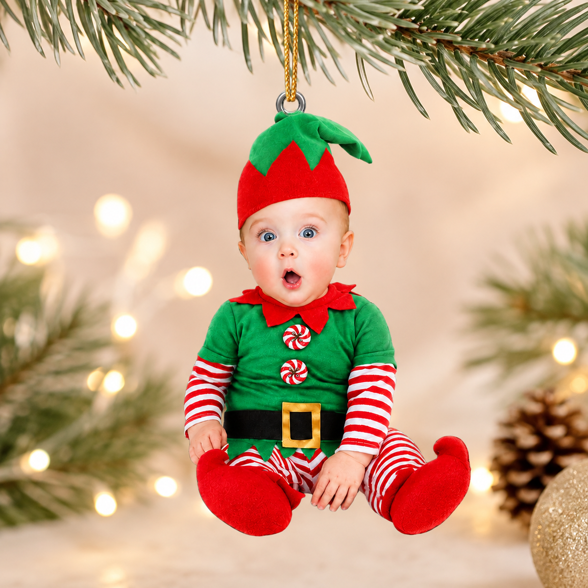 Baby's First Christmas Ornament 3D Effect, Personalized Newborn Photo Ornament, Custom Baby Elf Acrylic Christmas Keepsake Gift