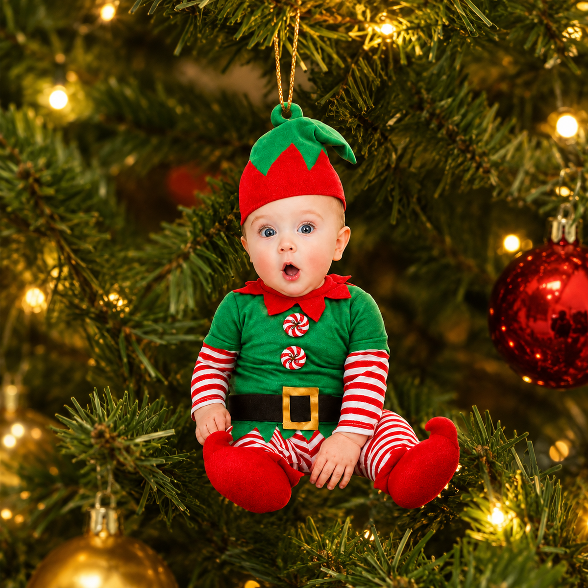 Baby's First Christmas Ornament 3D Effect, Personalized Newborn Photo Ornament, Custom Baby Elf Acrylic Christmas Keepsake Gift