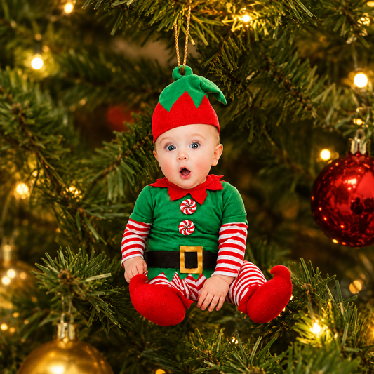 Baby's First Christmas Ornament 3D Effect, Personalized Newborn Photo Ornament, Custom Baby Elf Acrylic Christmas Keepsake Gift